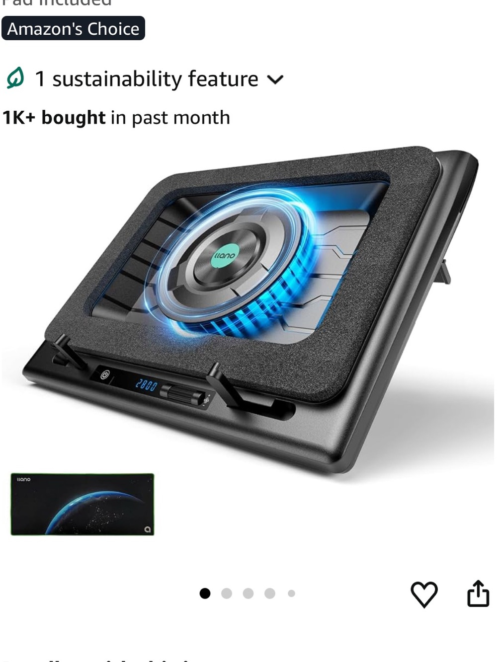 NEW in box LLANO Gaming Laptop cooler , V12 Laptop cooling pad stand 5.5” fan